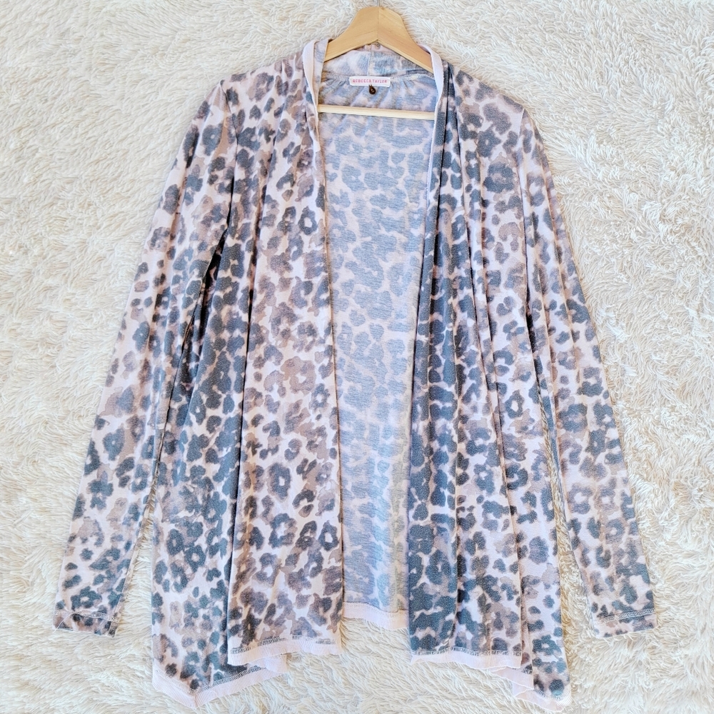 Rebecca Taylor Light Weigh Open Front‎ Leopard Print Cardigan